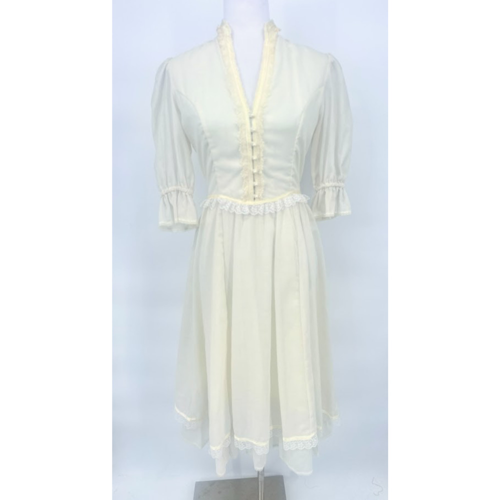 Vintage Gunne Sax Cream Lace Midi Dress Size 9‎ Victorian Prairie Boho Wedding